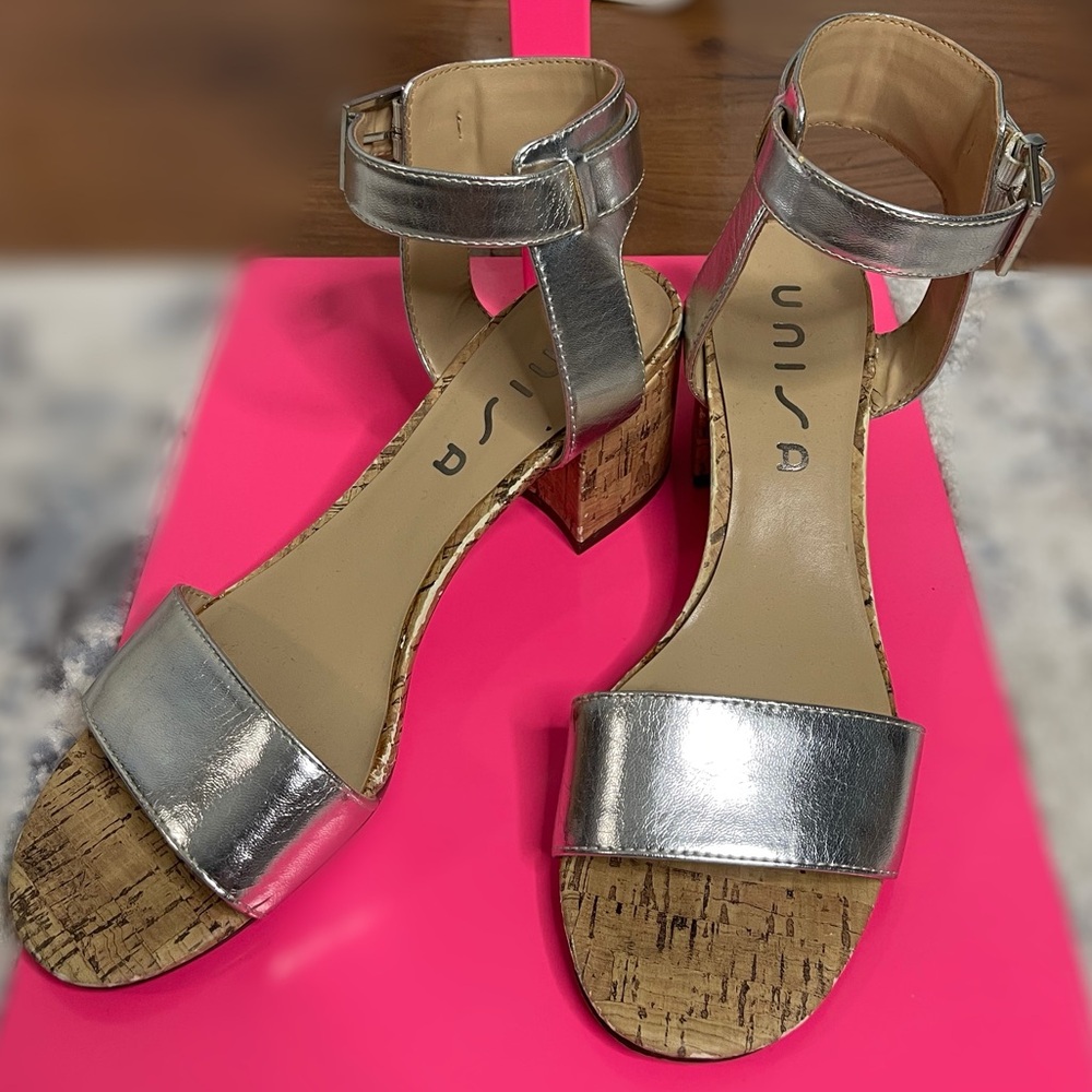 Unisa Silver Sandals with Block Heel size 8M